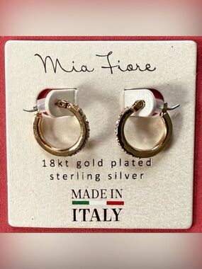 NWT Mia Fiore Made in Italy 14KT Gold Plated Sterling Silver CZ Hoop Earrings